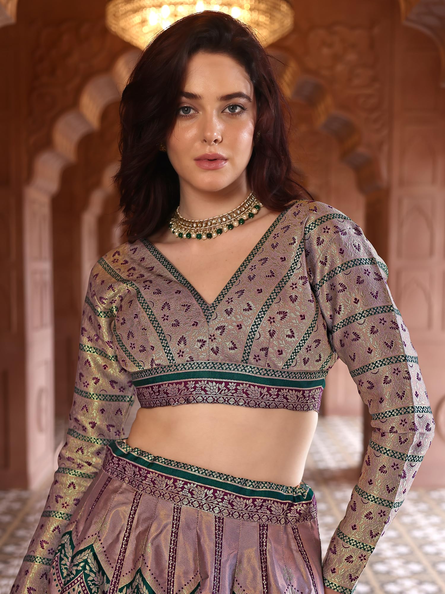 PURVAJA Lehenga damski zestaw Choli ze sztucznego jedwabiu