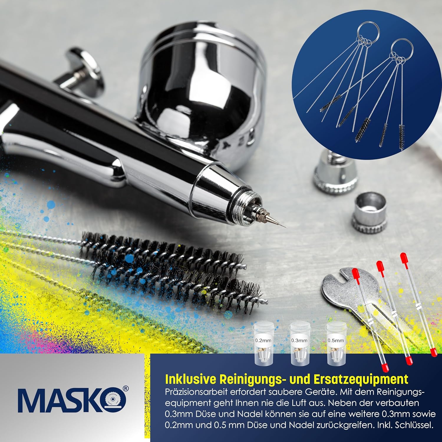 Airbrush cleaning tools including brushes and needles