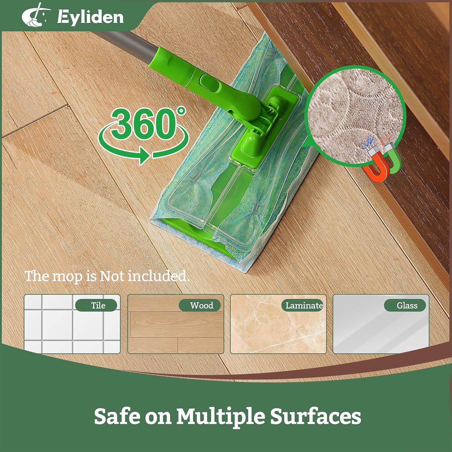 Eyliden 24 Count Wet Pads, Pre-Moistened Cleaner Refill for 10" Sweeper Mop image 5