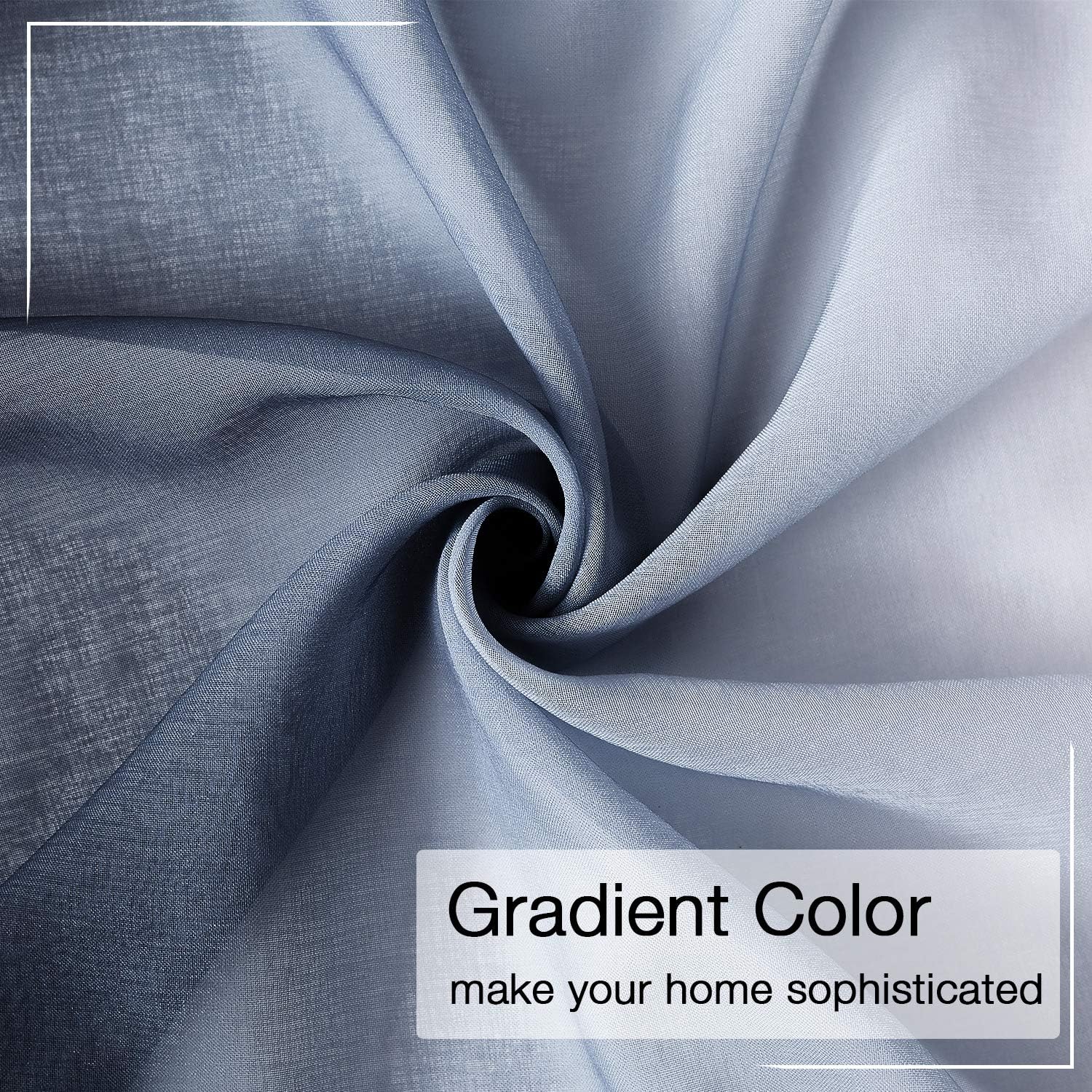 Dark Grey Ombre Faux Linen Sheer Curtains for Bedroom Living Room Rod Pocket, 2 Tone Reversible Gradient Voile Semi Window Curtains,Privacy and Light Filtering, Set of 2 Panels, 54 x 84 Inch Length