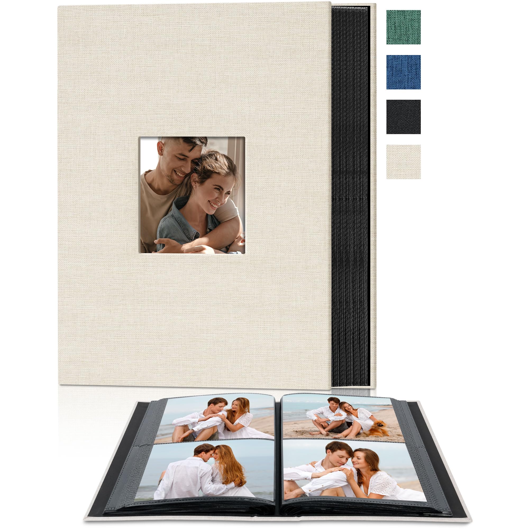 Remowith 4x6 Fabric Photo Album 200 Pockets Front Window, Beige