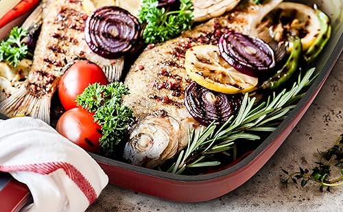 Miniatura 3 de Sartén de hierro fundido esmaltado de 9.5 pulgadas, rojo, Rojo -