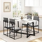 HUGROVE 5-Piece Dining Set&comma; 47&period;24-Inch Faux Marble Dining Table Set for 4&comma; Modern Minimalist Kitchen & Dining Room Set with Velvet Upholstered Chairs for Small Spaces&comma; Apartments &lpar;Charcoal&rpar;