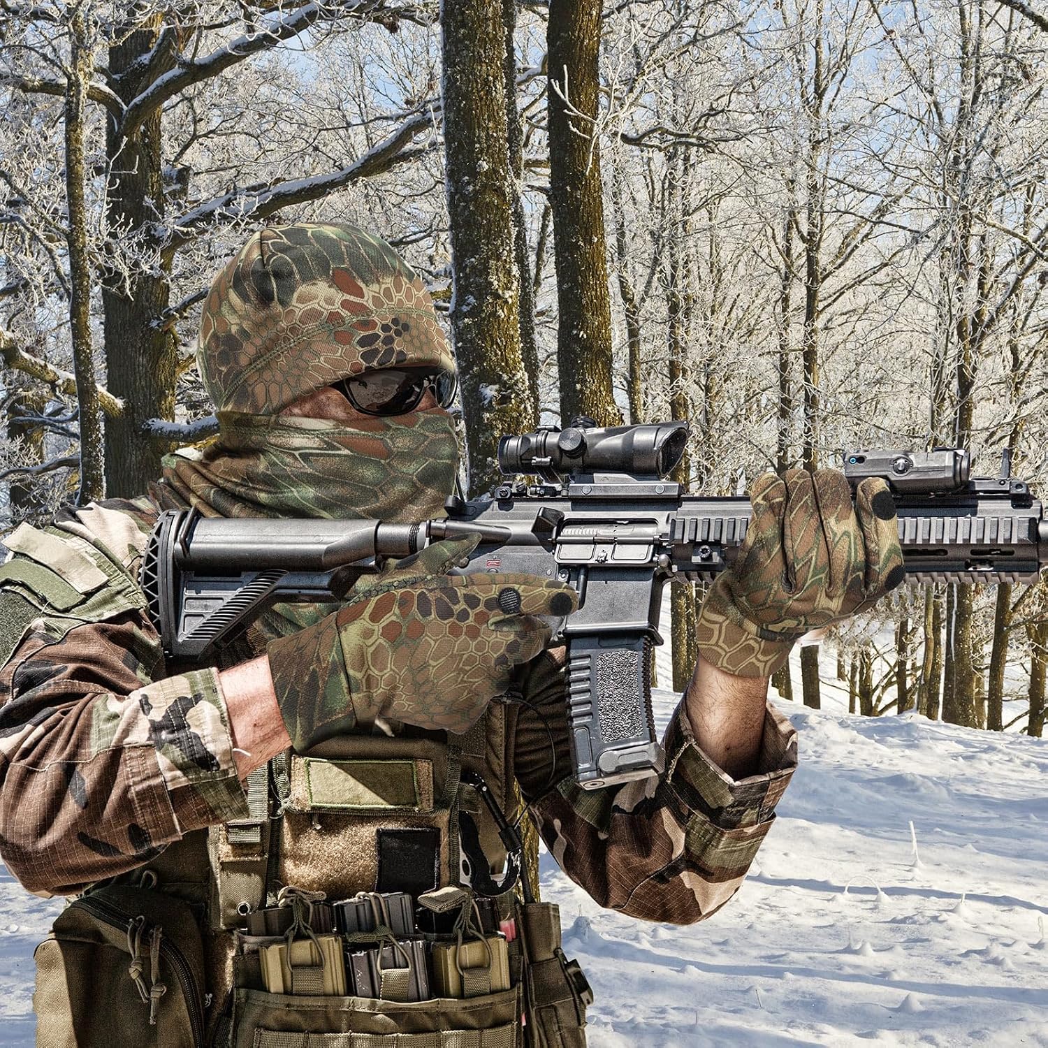 Janmercy 3 Pcs Camo Hunting Gloves Beanie Scarf Set image 3