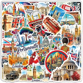 London Sticker Pack, 100 PCS Waterproof Vinyl Decals, for Water Bottle, Laptop, Phone, Car, UK Theme