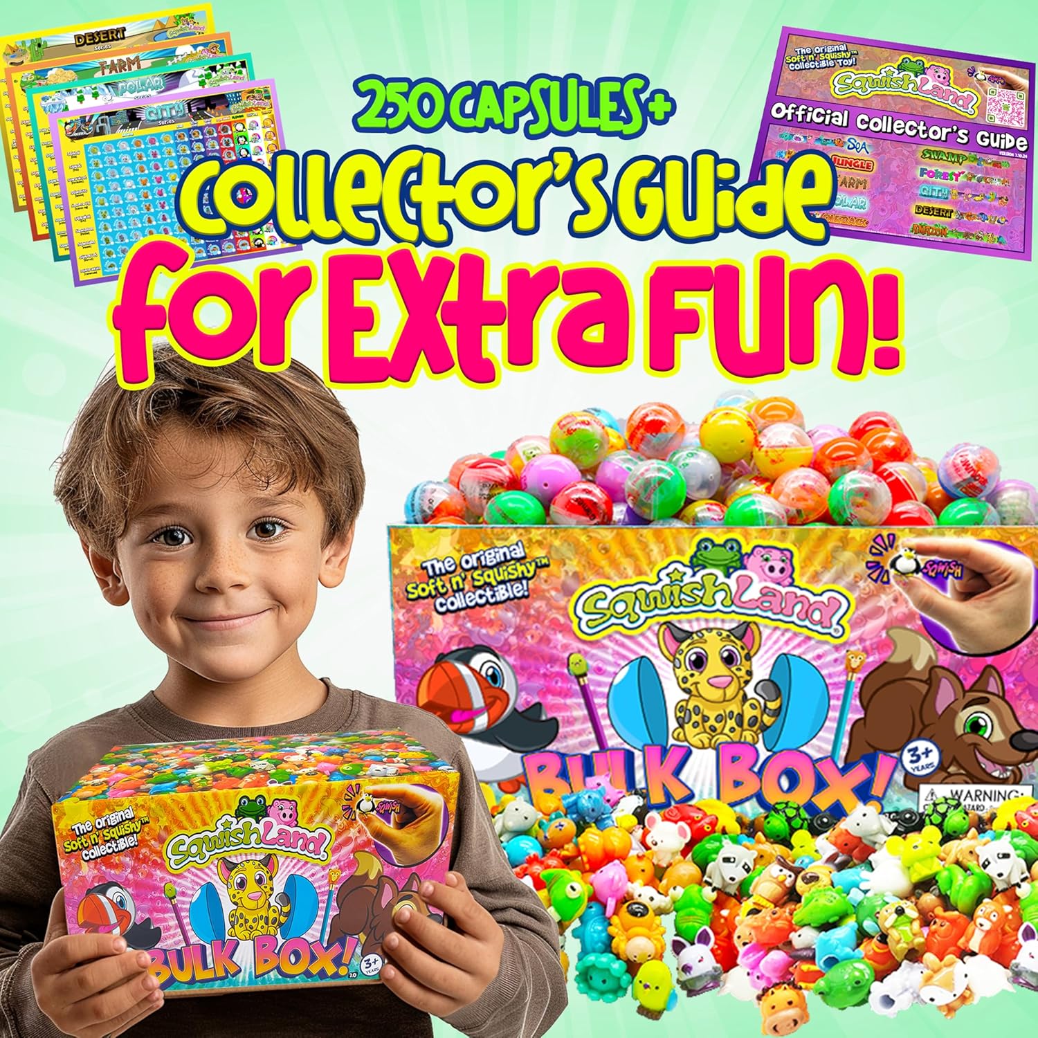 Sqwishland Bulk Box Series 6 – Mini Capsule Squishy Fidget Toys for Party Favors, Pencil Eraser Toppers, Treasure Box for Birthday Party & Celebration, Birthday Gifts for Students, 250 Capsules