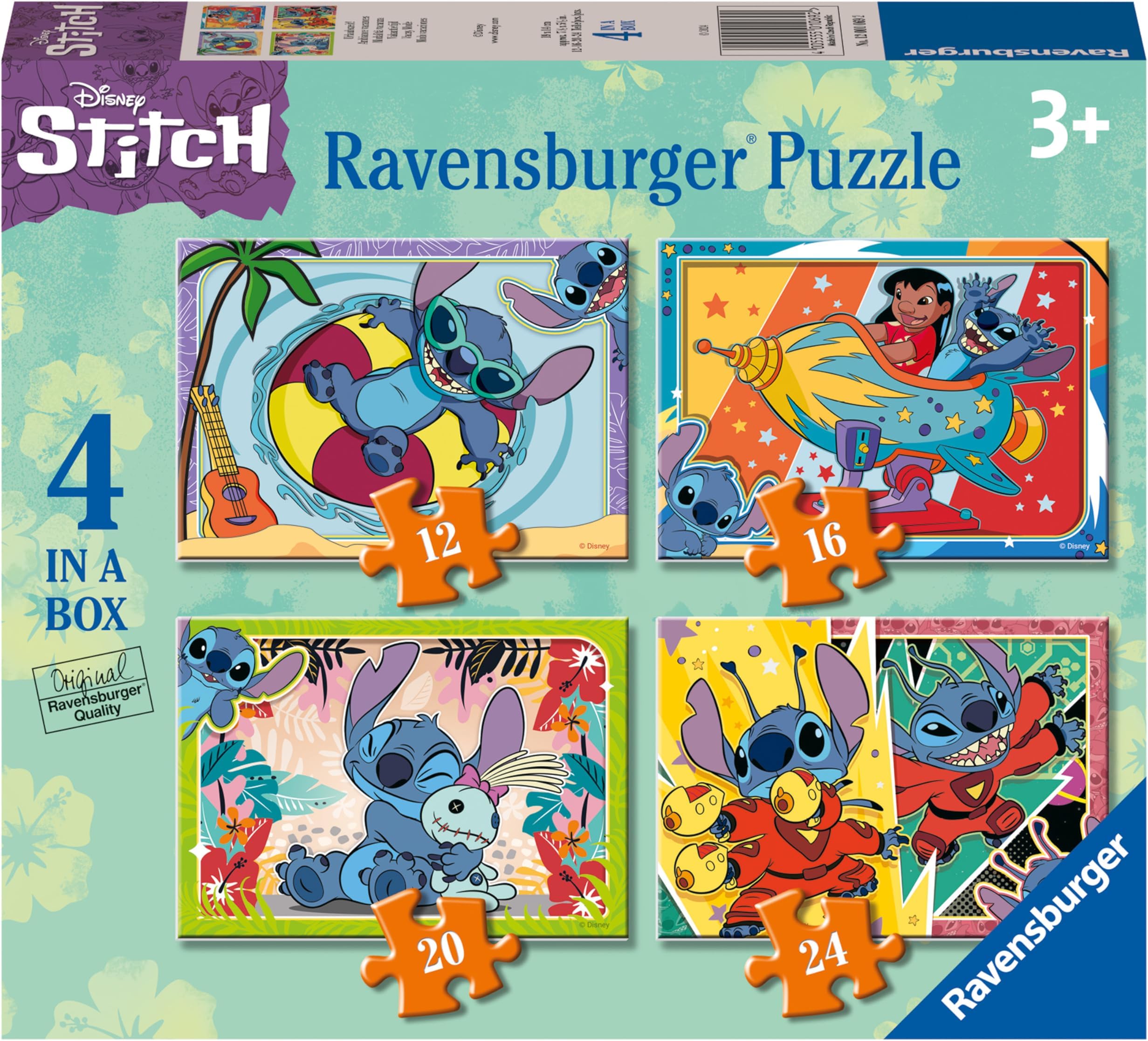 Ravensburger Disney Stitch Jigsaw Puzzles 4 in a Box (12, 16, 20, 24 Pieces)