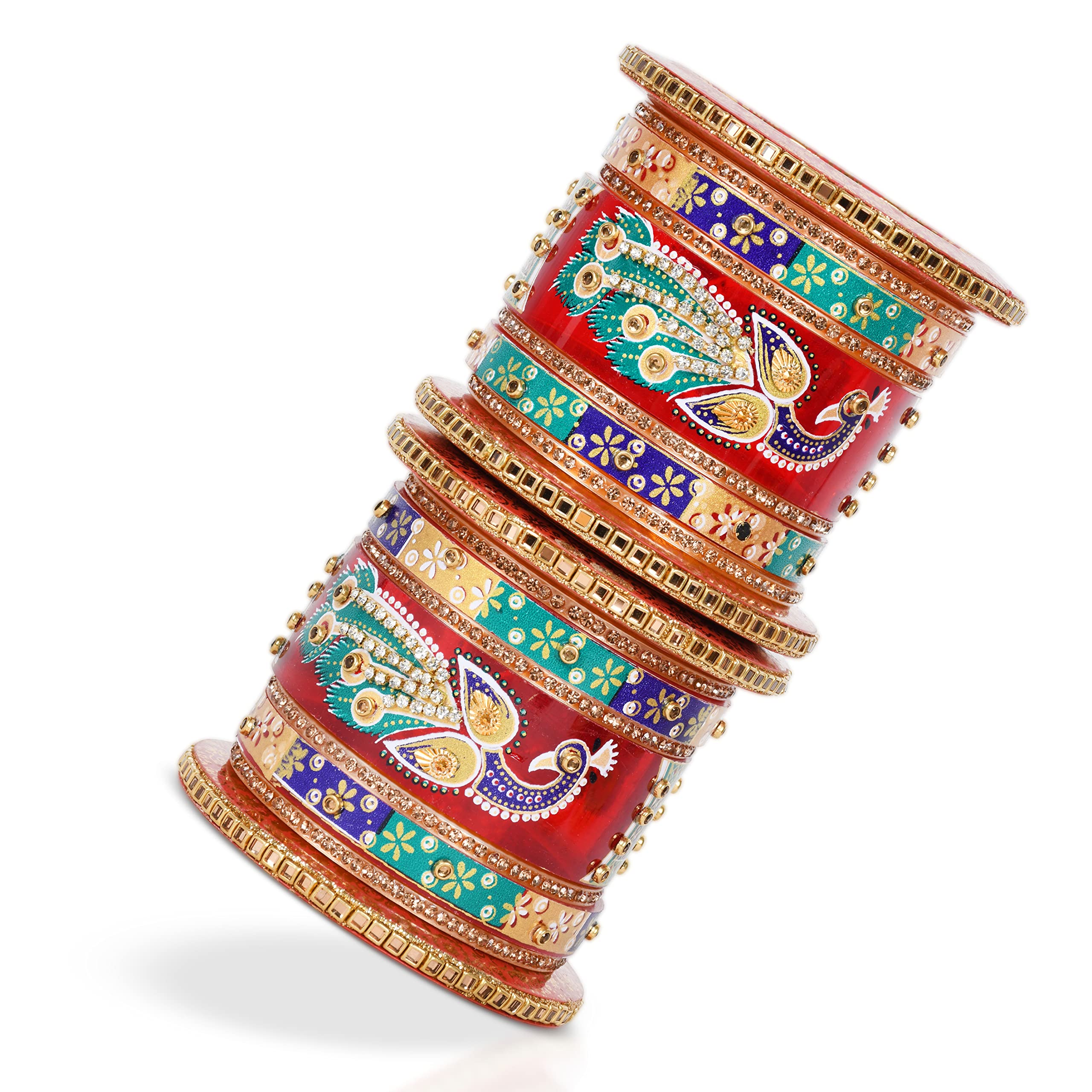 HINS Plastic Regal Rajasthani Peacock Print Chuda: Ivory and Red Beauty with Kundan Handwork Multicolour Red Green (Ivory, 2.4) (B0CKRYYTY4) Amazon Price History, Amazon Price Tracker
