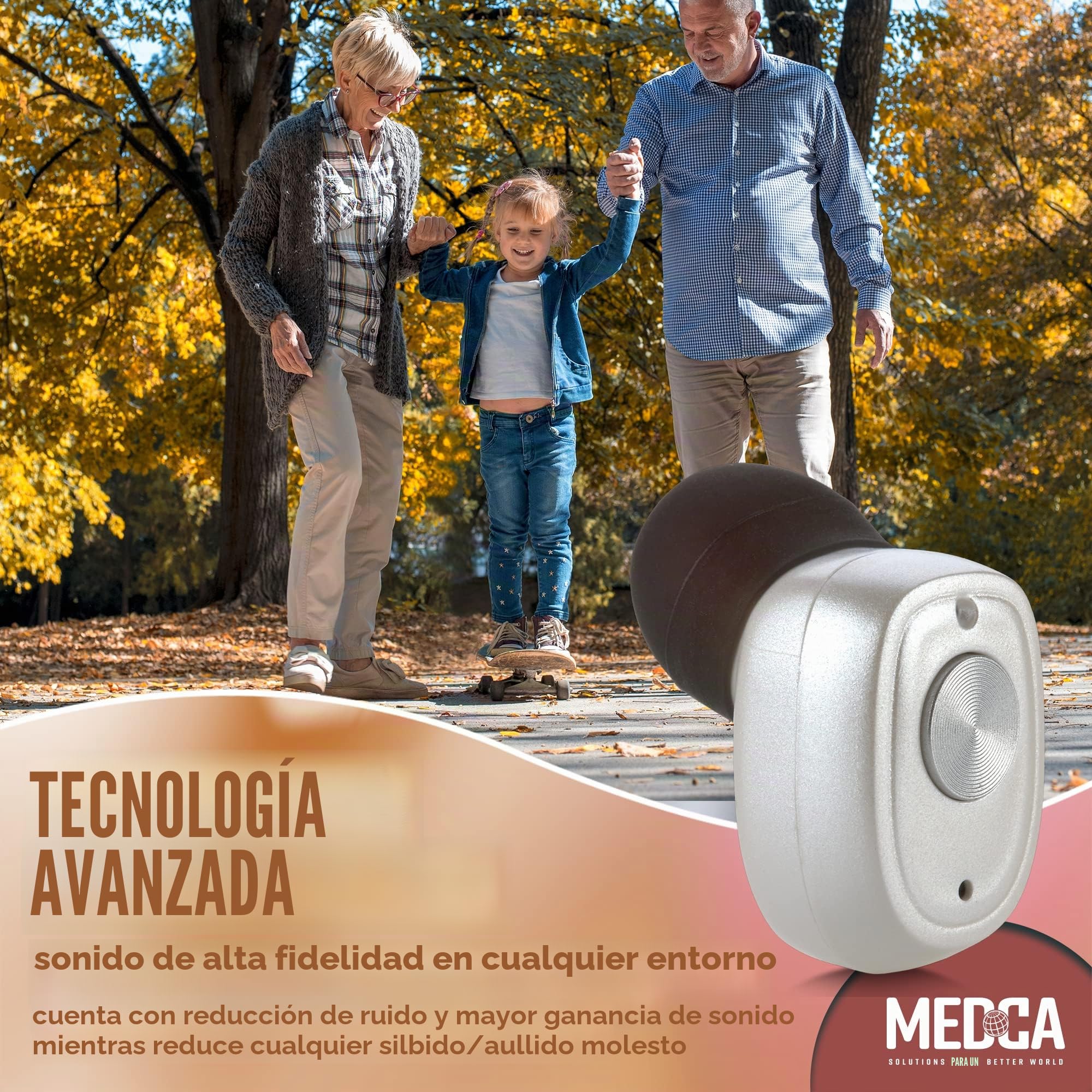 Par recargable con cancelación de ruido, dispositivo digital para personas mayores y adultos - ITC Nano Personal - Control de un toque y dispositivo de asistencia de baja distorsión, blanco