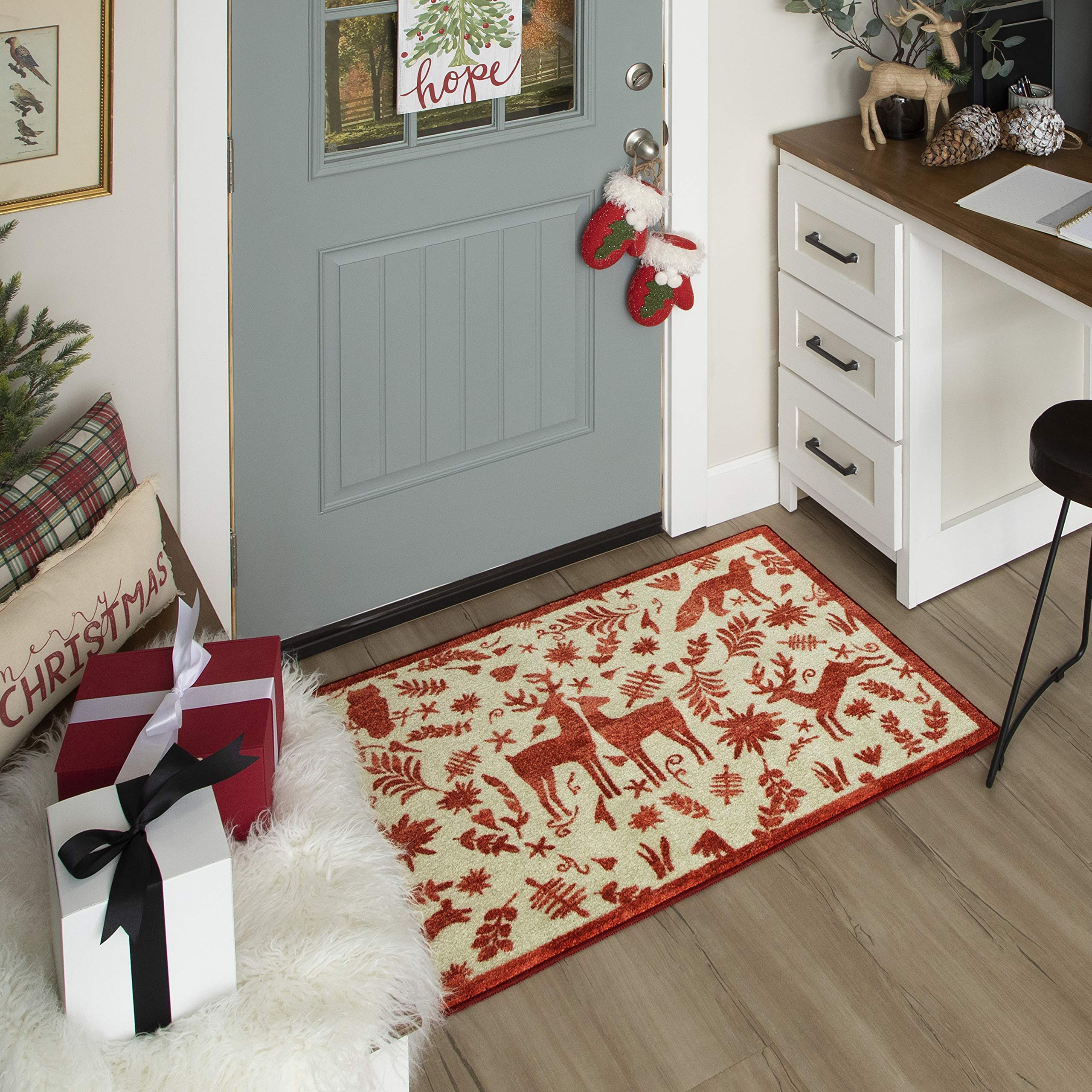 Mohawk Home Holiday Forest Red Christmas Mat 2' 6" x 4' 2" Rug - Perfect for Kitchen, Entryway, Laundry Room