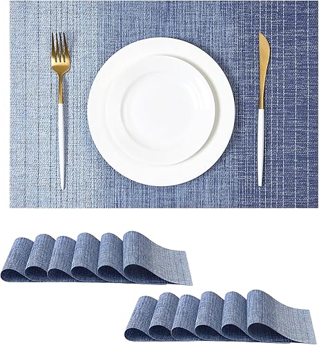 Miniatura 40 de Leetaltree - Juego de 6 manteles individuales, resistentes al calor, antideslizantes, para mesa de comedor, lavables, duraderos, tejido de PVC Azul