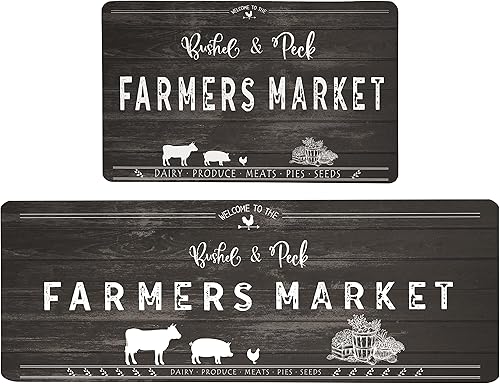 Miniatura 1 de Tapete de cocina de granja, 2 piezas, acolchado, antifatiga, antideslizante, para piso, impermeable, cómodo, juego de alfombras y tapetes de cocina