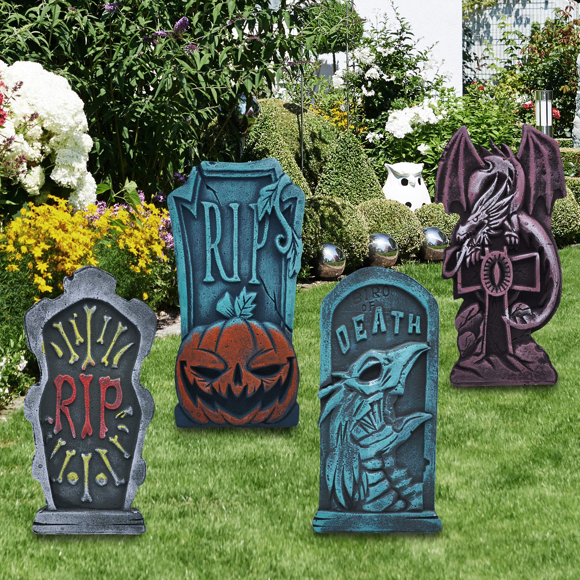 Halloween Grabstein Halterungen – 10 Metallpfähle Silber/schwarz Zum Befestigen Von Schaumstoff-Grabsteinen (T-Form, 16,5 Cm)
