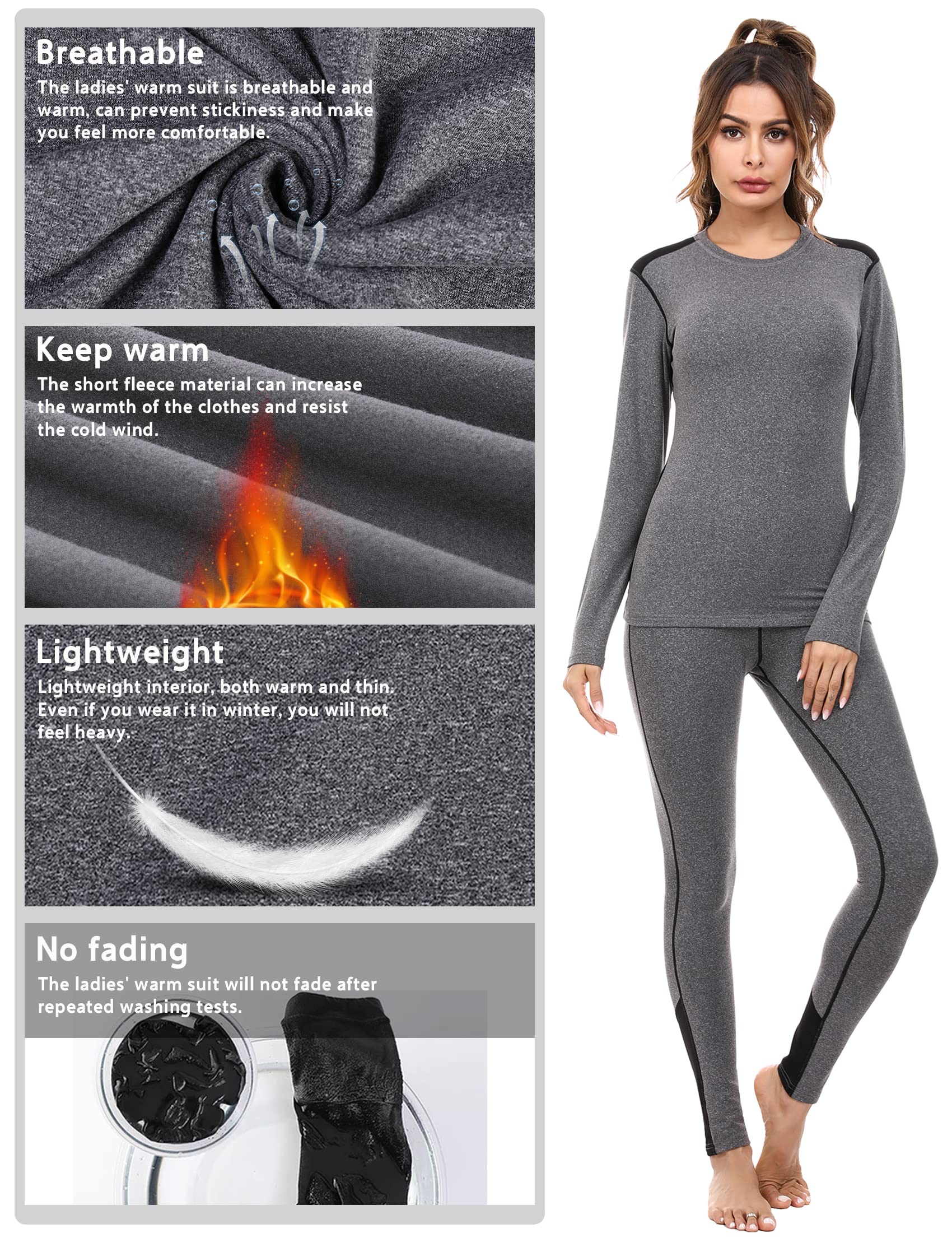 Terecey Ensembles Thermiques Femme sous-Vêtement Thermique Femme Chaud Haut Manches Longues et Pantalon Chaud Leggings Ski Hiver