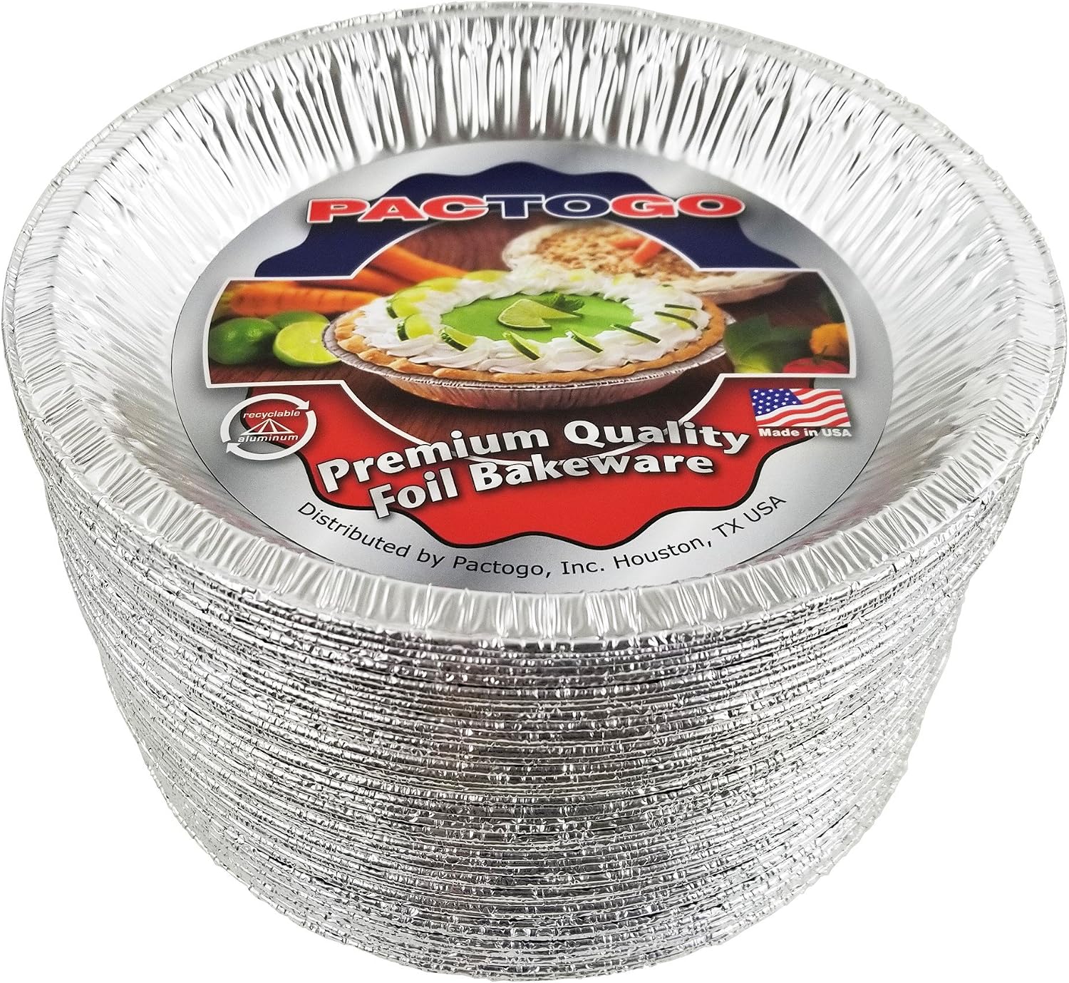 Pactogo 10" (Actual Top-Out 9-5/8 Inches - Top-In 8-3/4 Inches) Aluminum Foil Pie Pan - Disposable Baking Tin Plates with Clear Plastic Hinged Containers (Pack of 50 Sets)