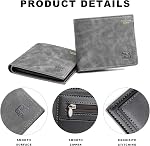 Slim Wallet for Men,Bifold Credit Card Holder Wallet with 8 Slots and ID Window,Mens Leather Wallet with Zippered Coin Pocket