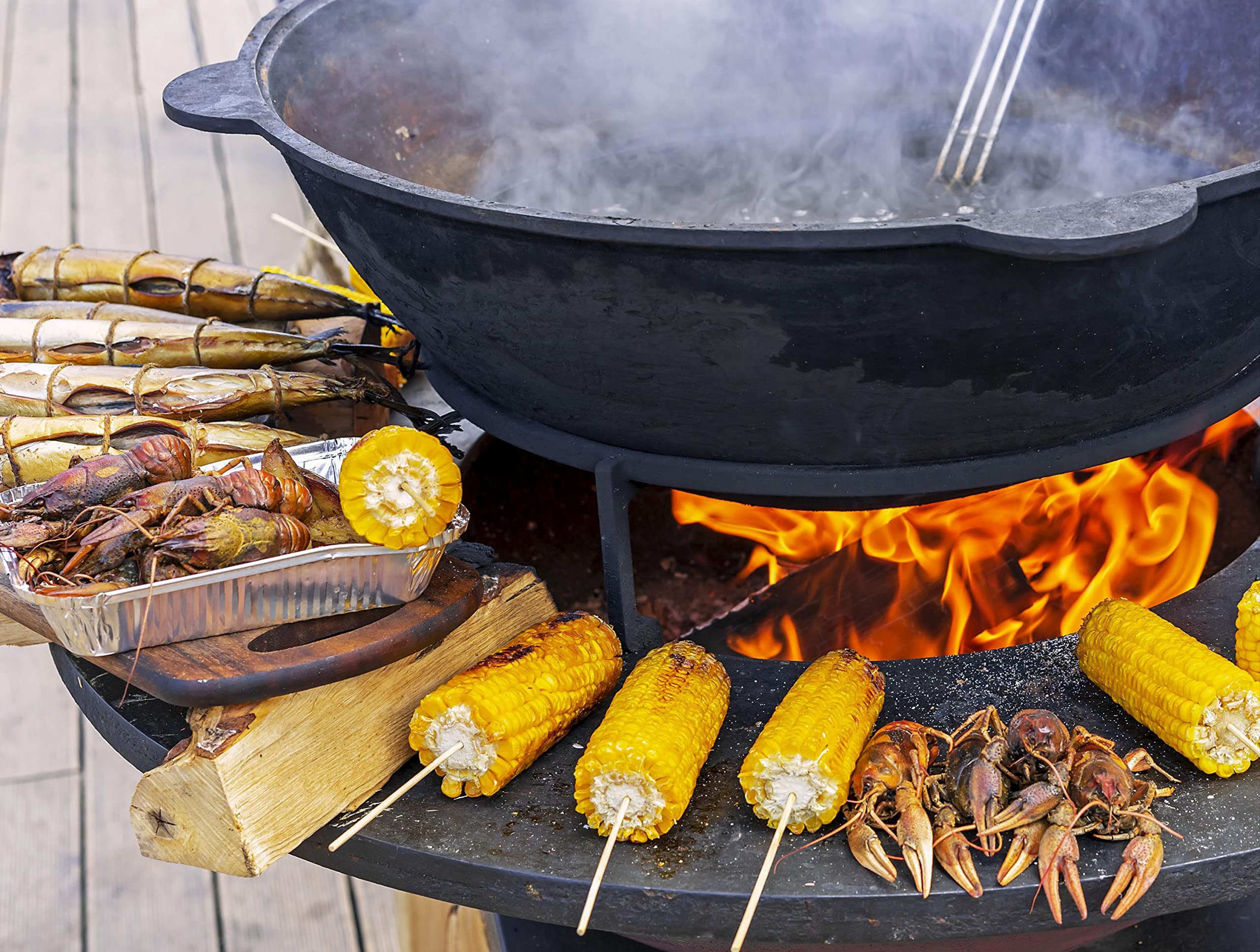 PUR LINE | Barbacoa de carbón, leña o pellets en acero corten con plancha redonda de 60 cm EFP57CO - Parrilla exterior con grill y soporte, barbacoa de acero corten resistente para jardín y terraza