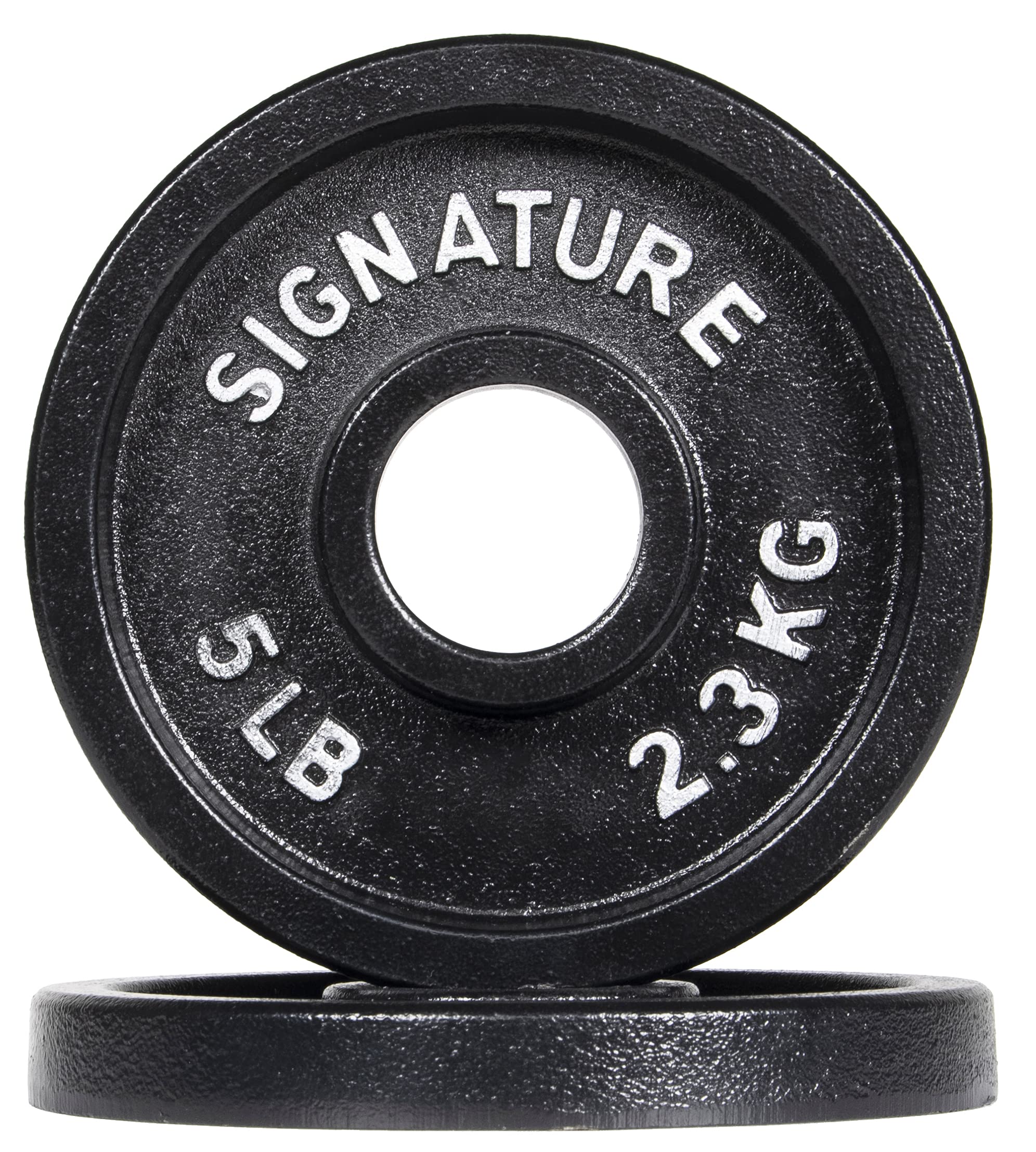 signature fitness deep dish 2-inch olympic cast iron weight plates with e-coating