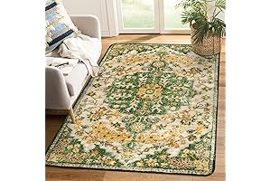 Lahome Bohemian Floral Medallion Green and Yellow Area Rug