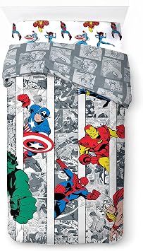 Marvel Comics Avengers Comic Cool 100% Cotton 3 Piece Single Bedding Set - Includes Duvet Cover, Fitted Sheet & Pillowcase