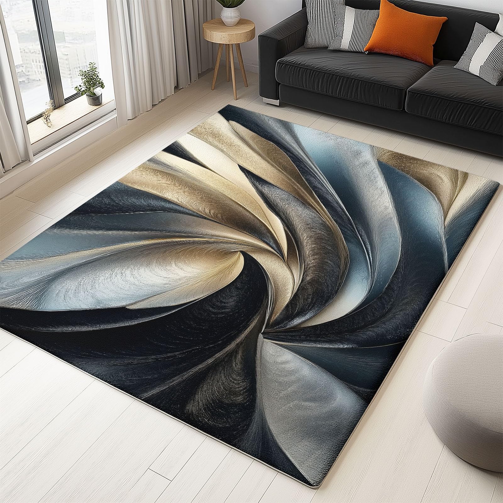 Tapis tourbillons abstraits 120x180 chambre adulte ado salon noir et or