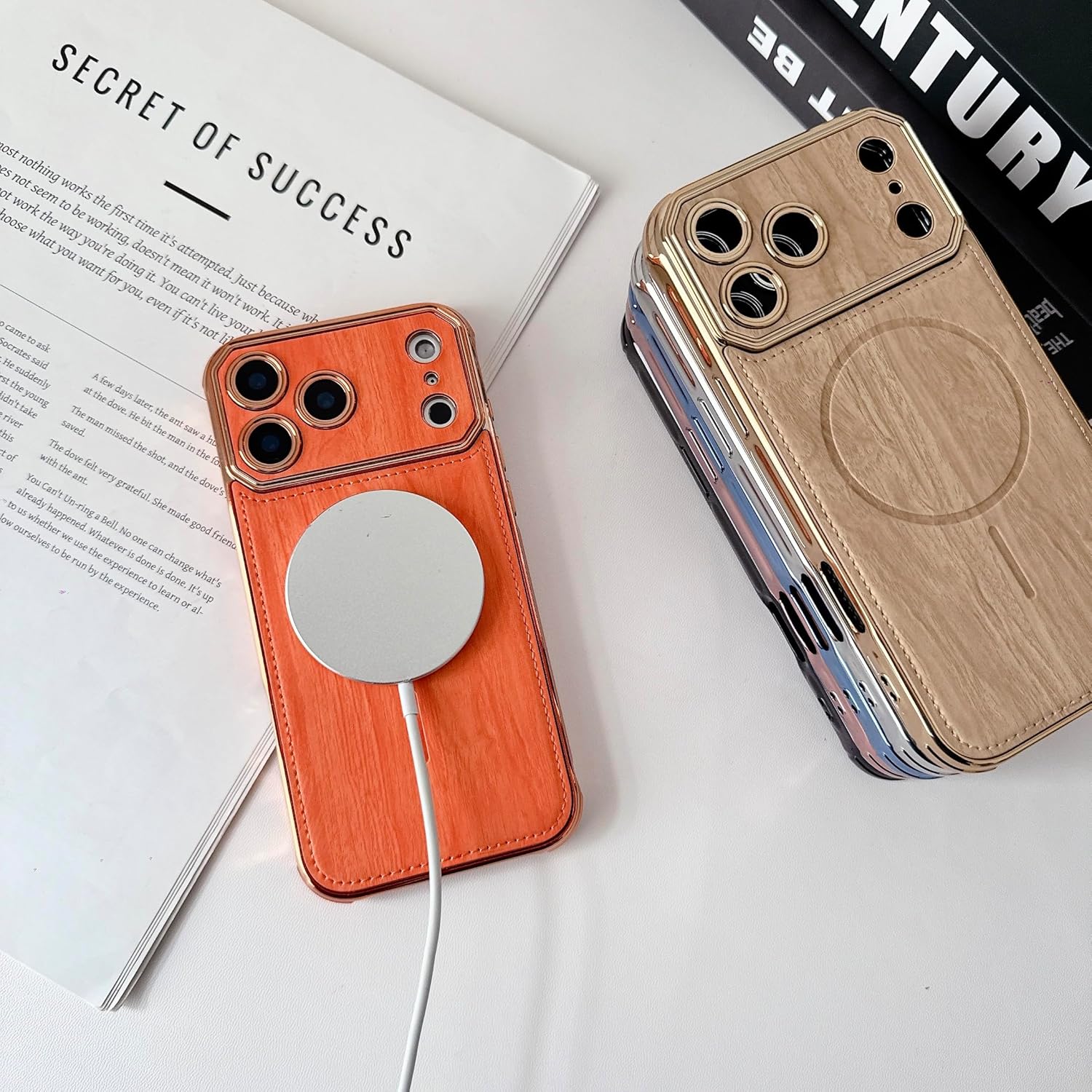 LSL Case for iPhone 17 Pro Max [Compatible with MagSafe] Wooden Pattern Print Design Soft TPU Plating Bumper Full Camera Lens Anti-Drop Anti-Scratch Shockproof Protective Slim Magnetic Cover - Gold