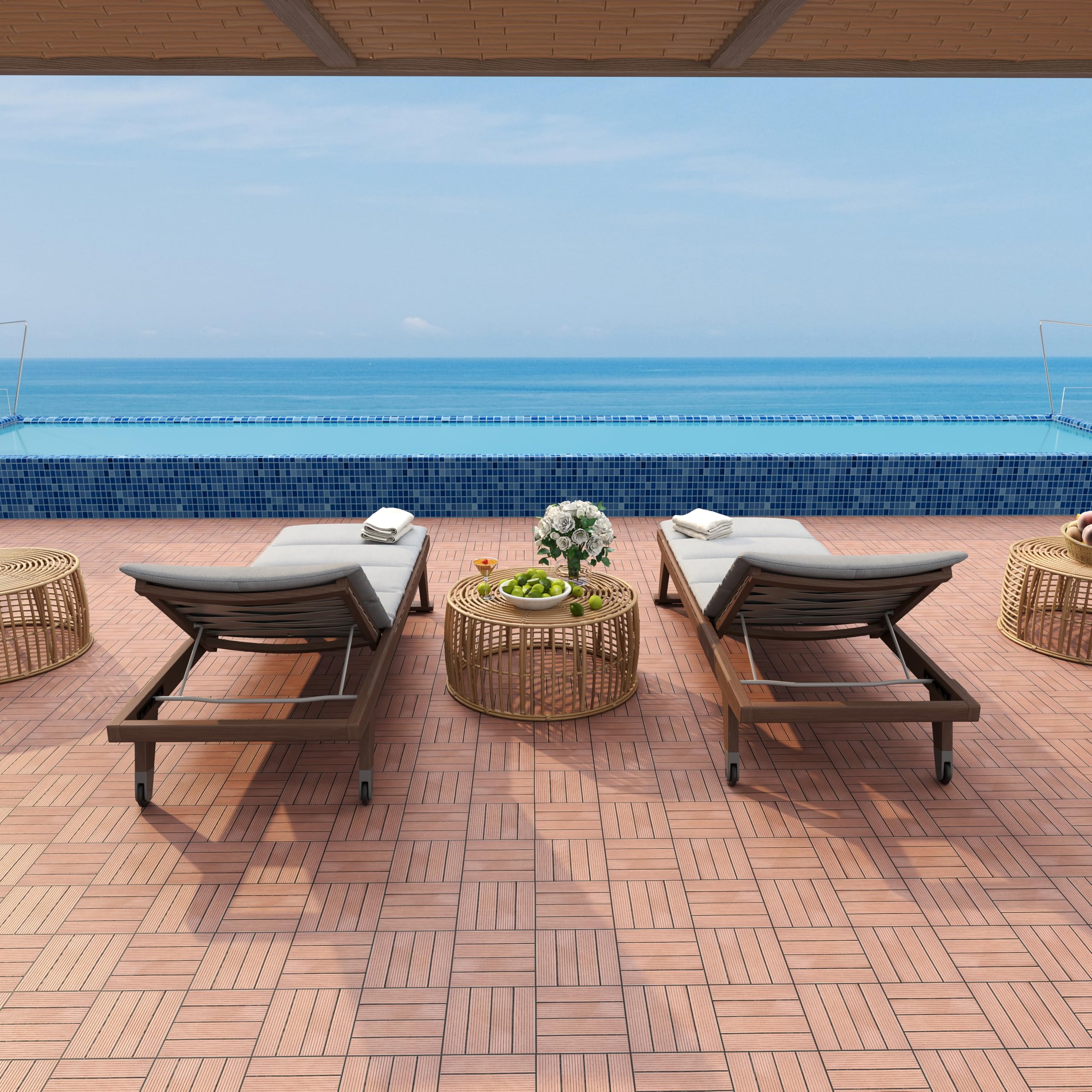 HENGMEI Set de 11 (1m²) Baldosas para Suelos Baldosas 30x30cm WPC Terraza losetas de jardín interior y exterior, Marrón