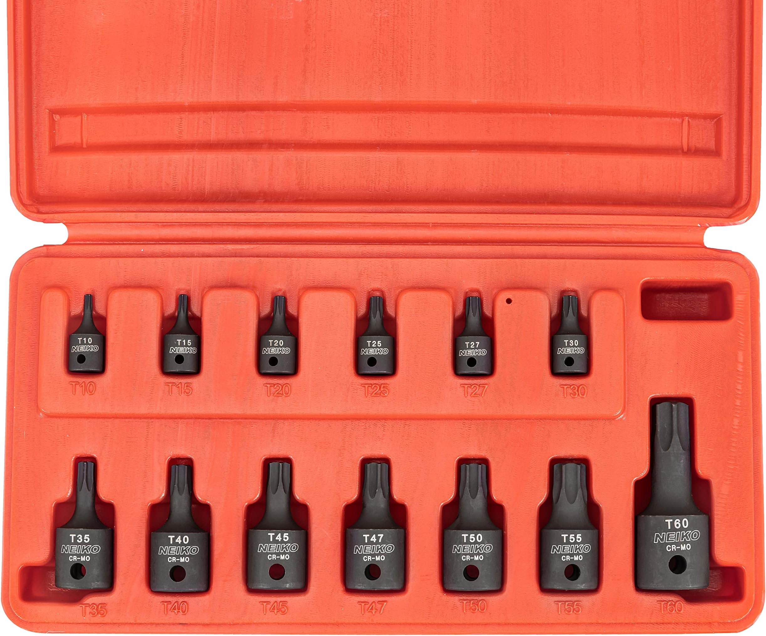 NEIKO 10281B Impact Torx Bit Socket Set, 1/4", 3/8", and 1/2" Drive,6 Point Star Sockets,Heavy Duty Impact Grade Cr-Mo, T10 to T60 High Impact, Professional Grade Auto & Motorcycle Mechanic Socket Set