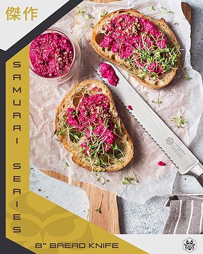 Miniatura 8 de KESSAKU Cuchillo de pan dentado  8 pulgadas  Serie Samurai  Cuchillo de cocina afilado  Acero inoxidable de alto carbono forjado 7Cr17MoV  Mango de