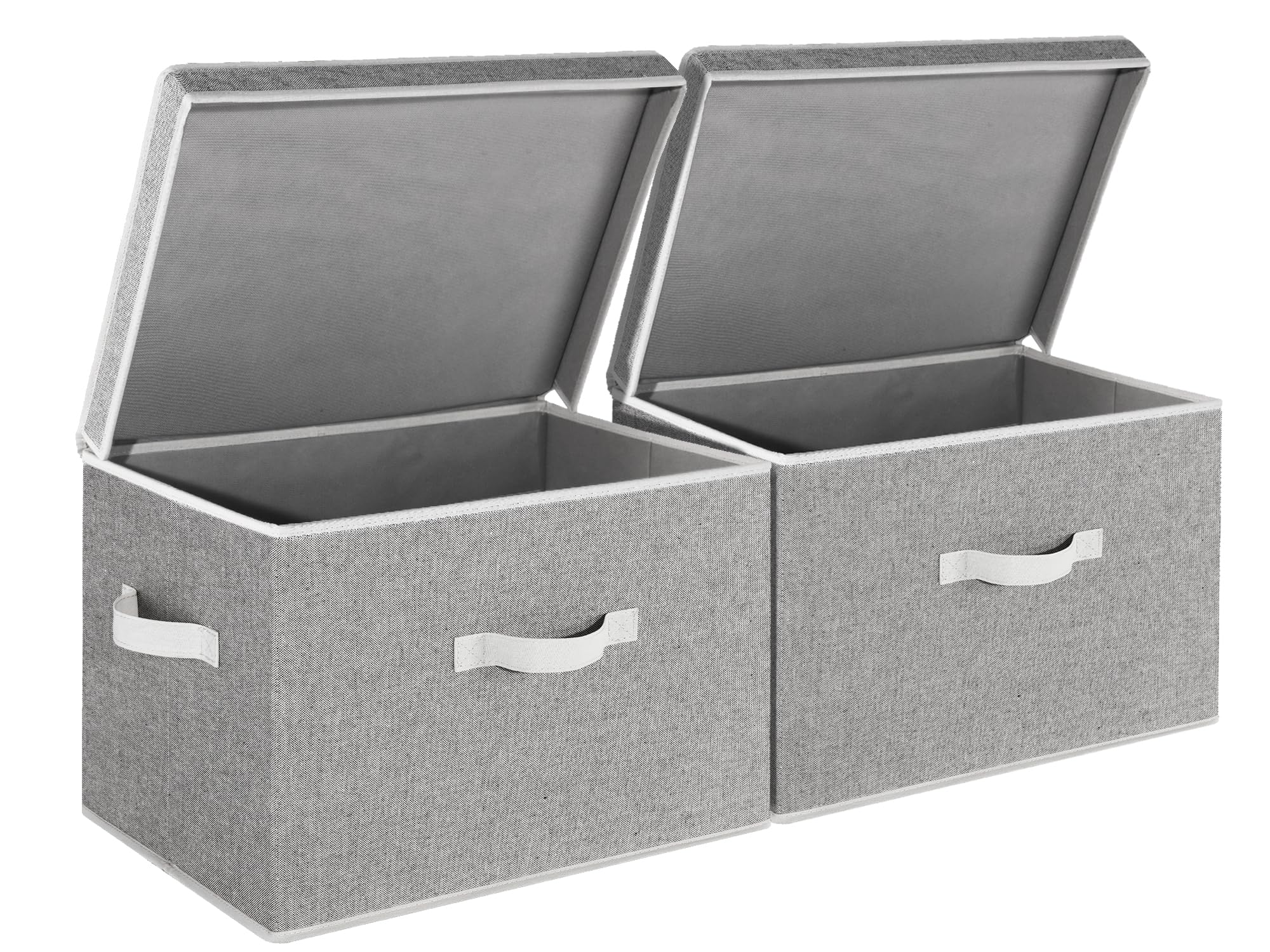 StorageWorks Fabric Storage Bins with Lid, Decorative Storage Boxes for Shelves, Stackable Closet Organizer Basket with Handles, Jumbo, Gray, 2-Pack