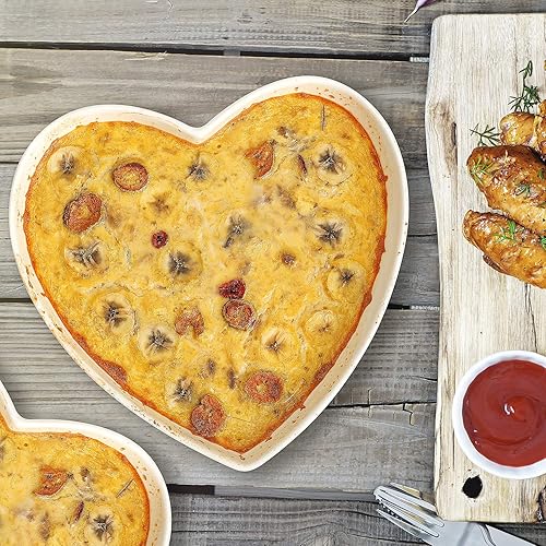 Miniatura 4 de Keponbee 2 cuencos grandes de porcelana en forma de corazón, platos de corazón profundo blanco, ensaladeracuenco de frutas para postrespastacena, 8