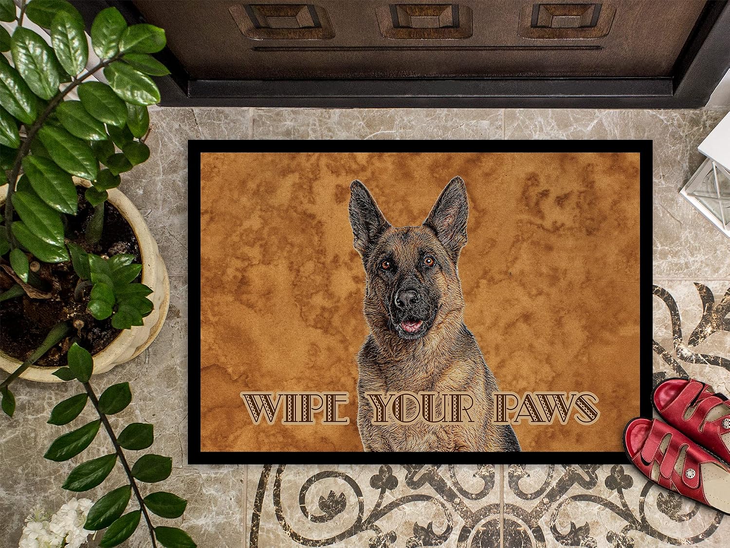 Caroline's Treasures KJ1222JMAT German Shepherd Wipe Your Paws Doormat 24x36 Front Door Mat Indoor Outdoor Rugs for Entryway, Non Slip Washable Low Pile, 24H X 36W