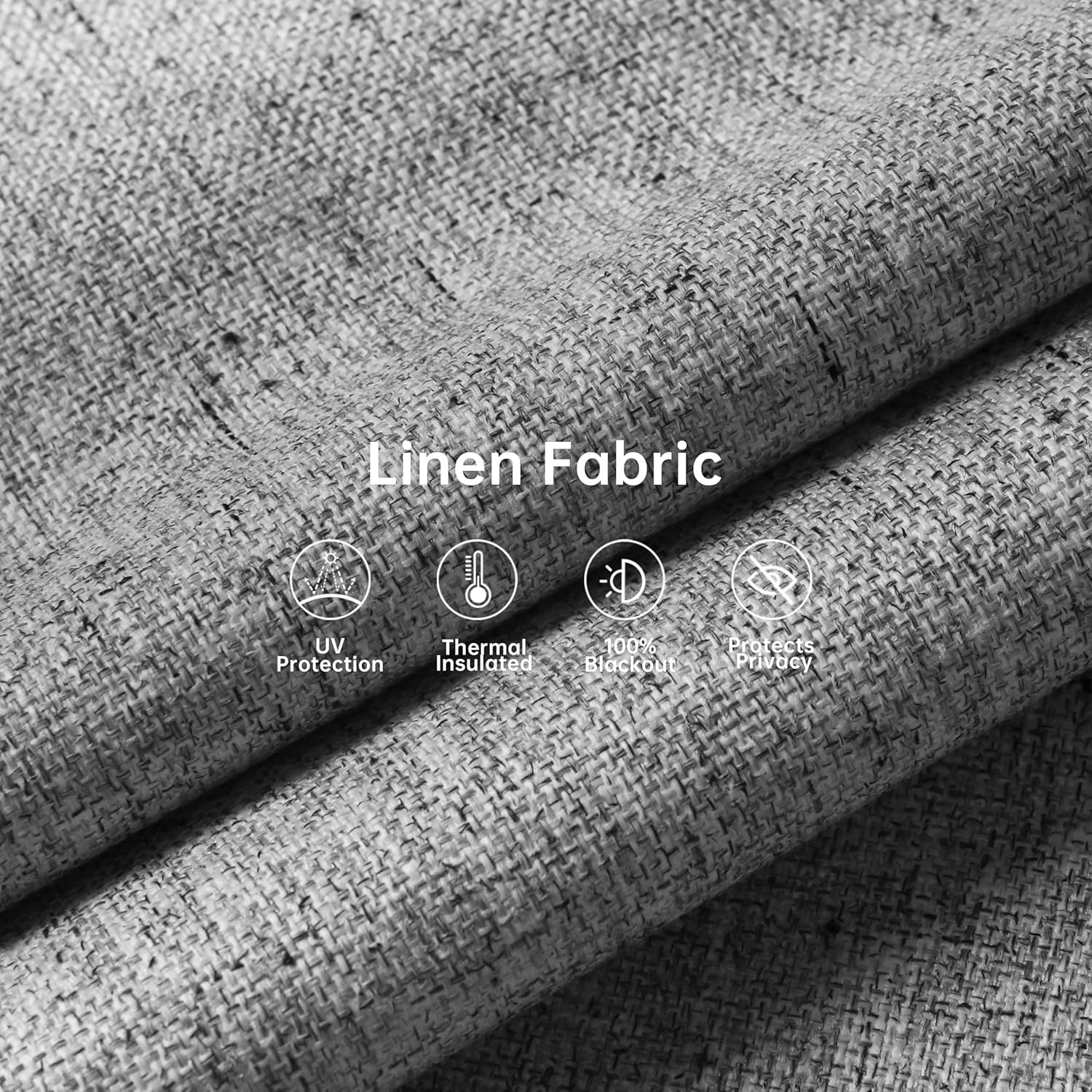 Allbright Linen Roller Shades with Wand Rod, Cordless Fabric Roller Blinds with Thermal Insulated, 100% Blackout Window Shades for Home, Office, Bedroom, Grey, 55" W x 72" H