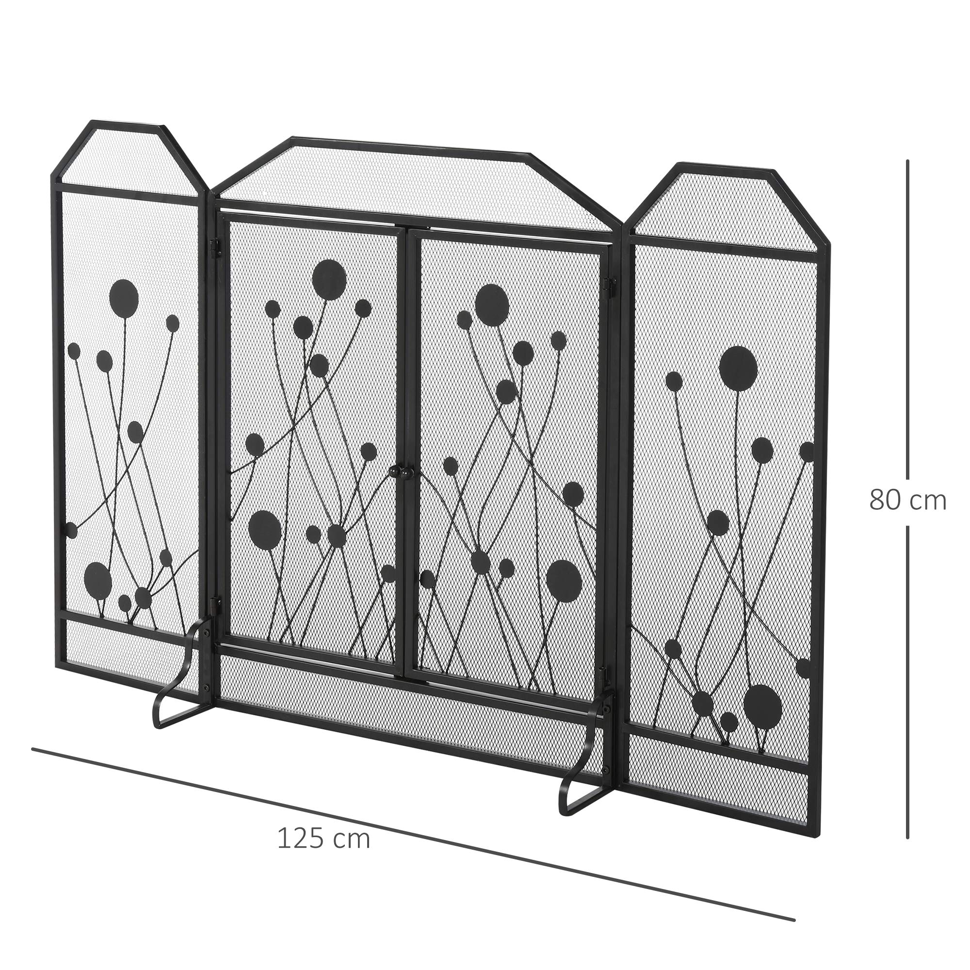 HOMCOM Parascintille Pieghevole per Camino in Acciaio e Metallo Nero con 2 Porte a Chiusura Magnetica, 125x80cm