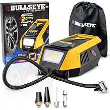 Bullseye 12V DC Car Tire Inflator Portable Air Compressor - Rapid 2 Minute Inflation, Auto Shut-Off, Max 150 PSI, Easy Cord Storage, Digital Pressure Gauge, LED Display Yellow - As Seen on TV