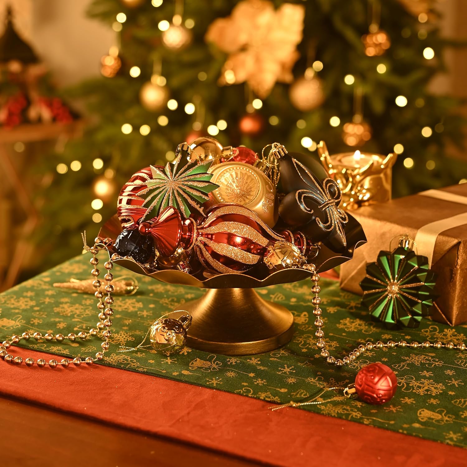 Valery Madelyn Ornaments for Christmas Trees, 60ct Red Green Blue and Gold Shatterproof Christmas Tree Decorations, Luxury Hanging Ball Ornaments Bulk for Xmas Holiday Party Decor