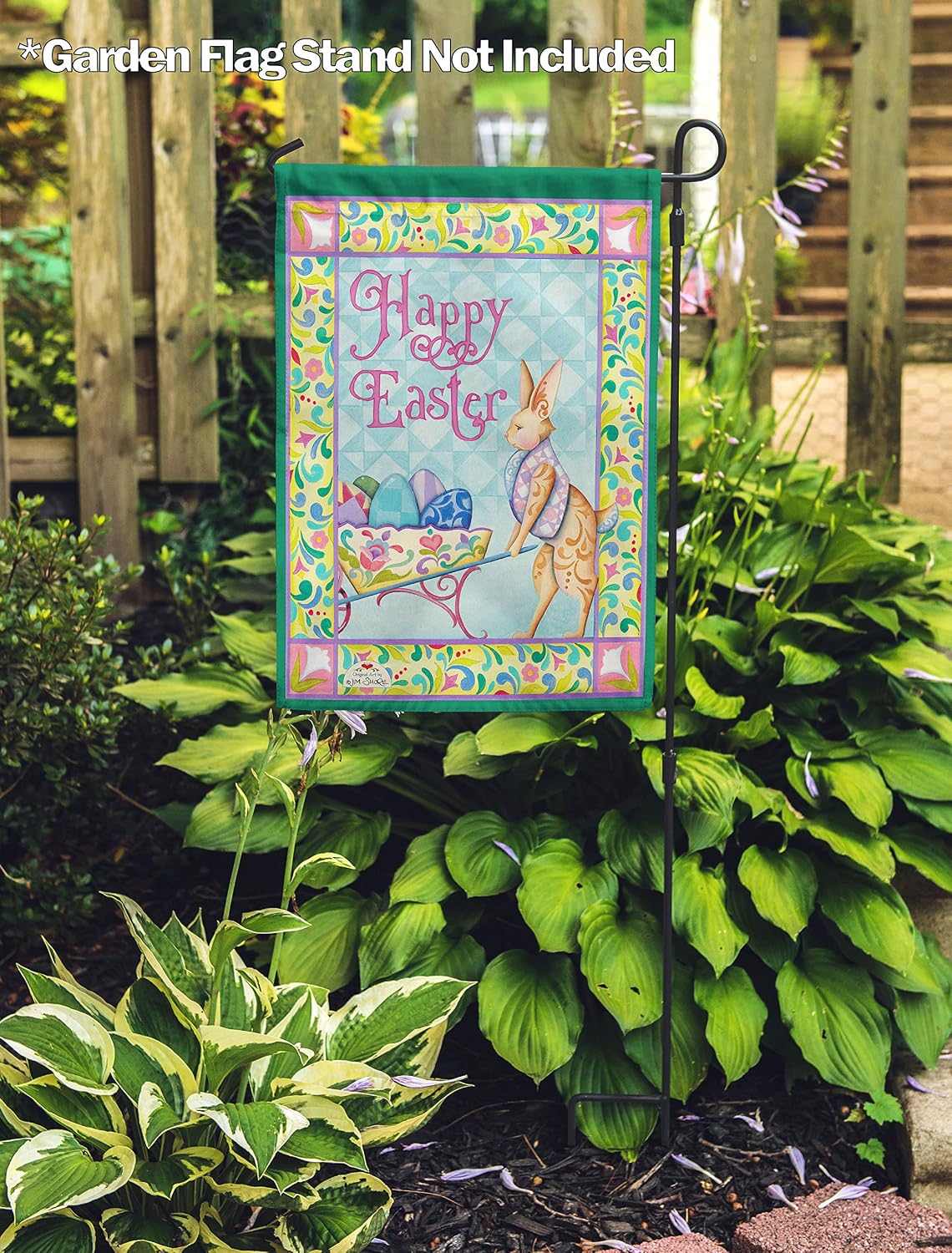 Flagology.com, Jim Shore Easter Bunny Wheelbarrow – Garden Flag 12.5" x 18", Outdoor Flag, Exclusive Premium Fabric, Easter