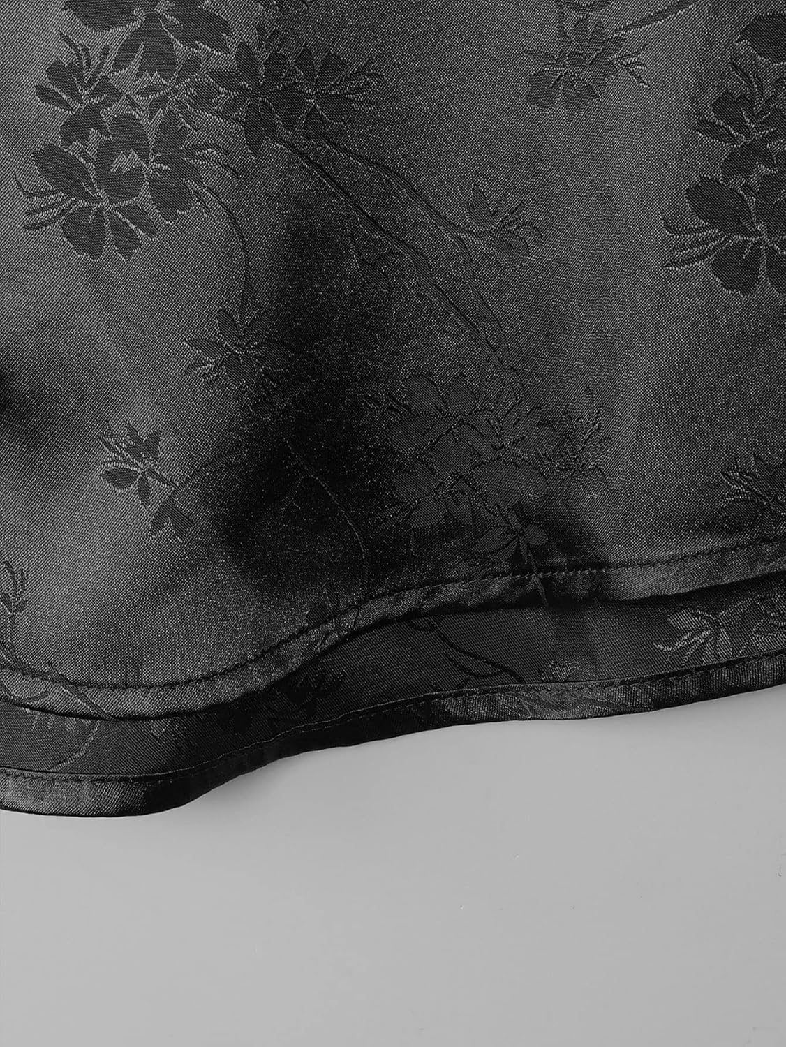 OYOANGLE Men's Satin Floral Print Button Down Front Lapel Collar Solid Short Sleeve Shirt - Image 6