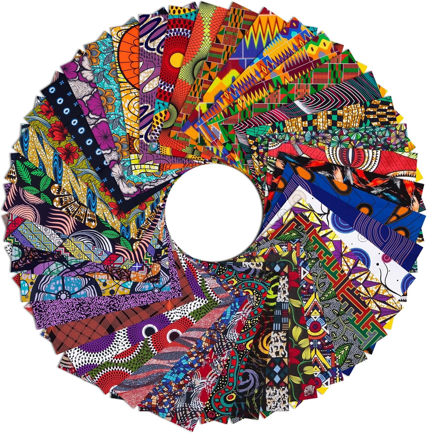 42 Pcs African Print Cotton Fabric Squares, 5 x 5 Inch No Repeat Kente Cloth Ankara Precut Quilt Squares for Patchwork, Quilting, Sewing and DIY Crafts