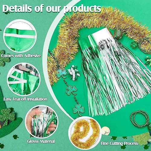 Miniatura 3 de Crowye 10 piezas de decoraciones flotantes para el desfile del día de San Patricio, que incluyen 4 cortinas de flecos de aluminio, 6 guirnaldas de