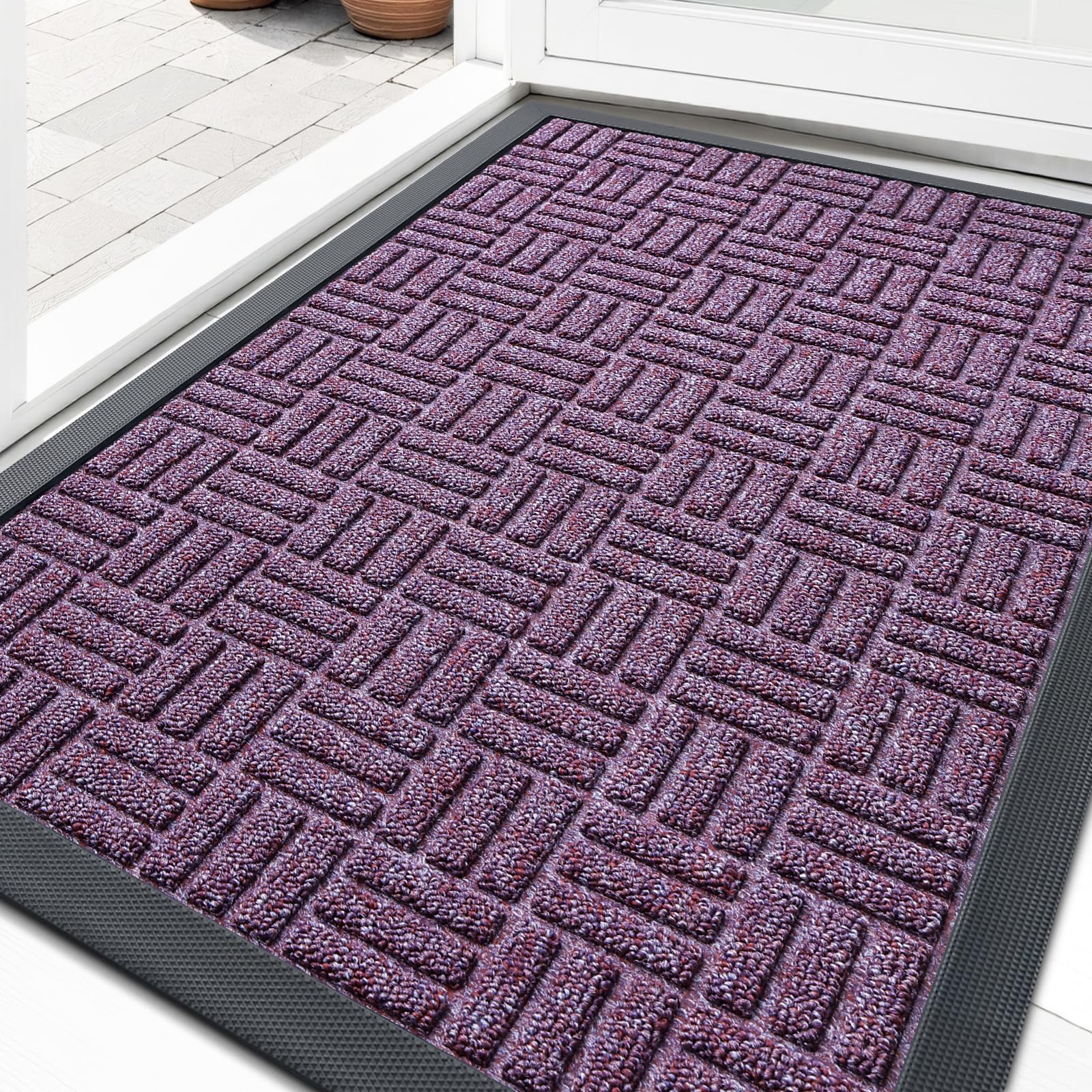 OLANLY Front Door Mat Outside Entrance 33x21, Heavy-Duty Rubber Doormat | Violet, Absorbent, Stain Fade Resistant, Non-Slip Backing, Low-Profile Indoor Outdoor Floor Mat for Entryway, Easy to Clean