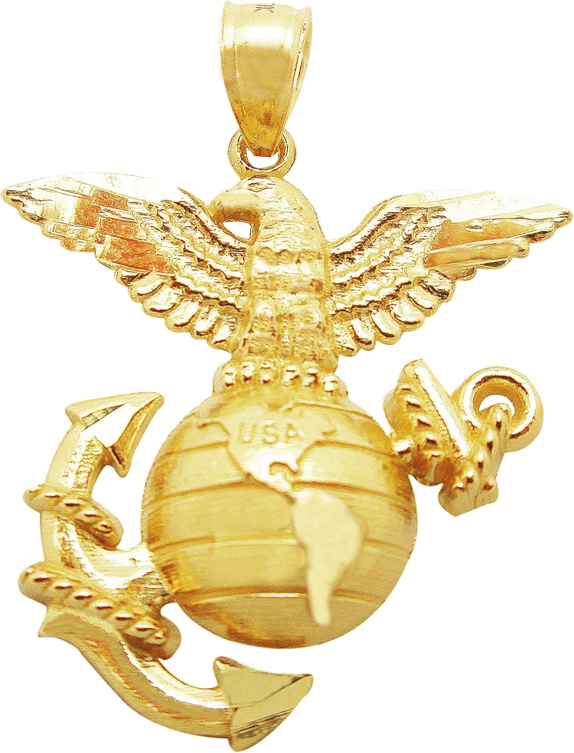 Men's 10K Yellow Gold Marine Corps Pendant Charm Military Pendant Marine Anchor