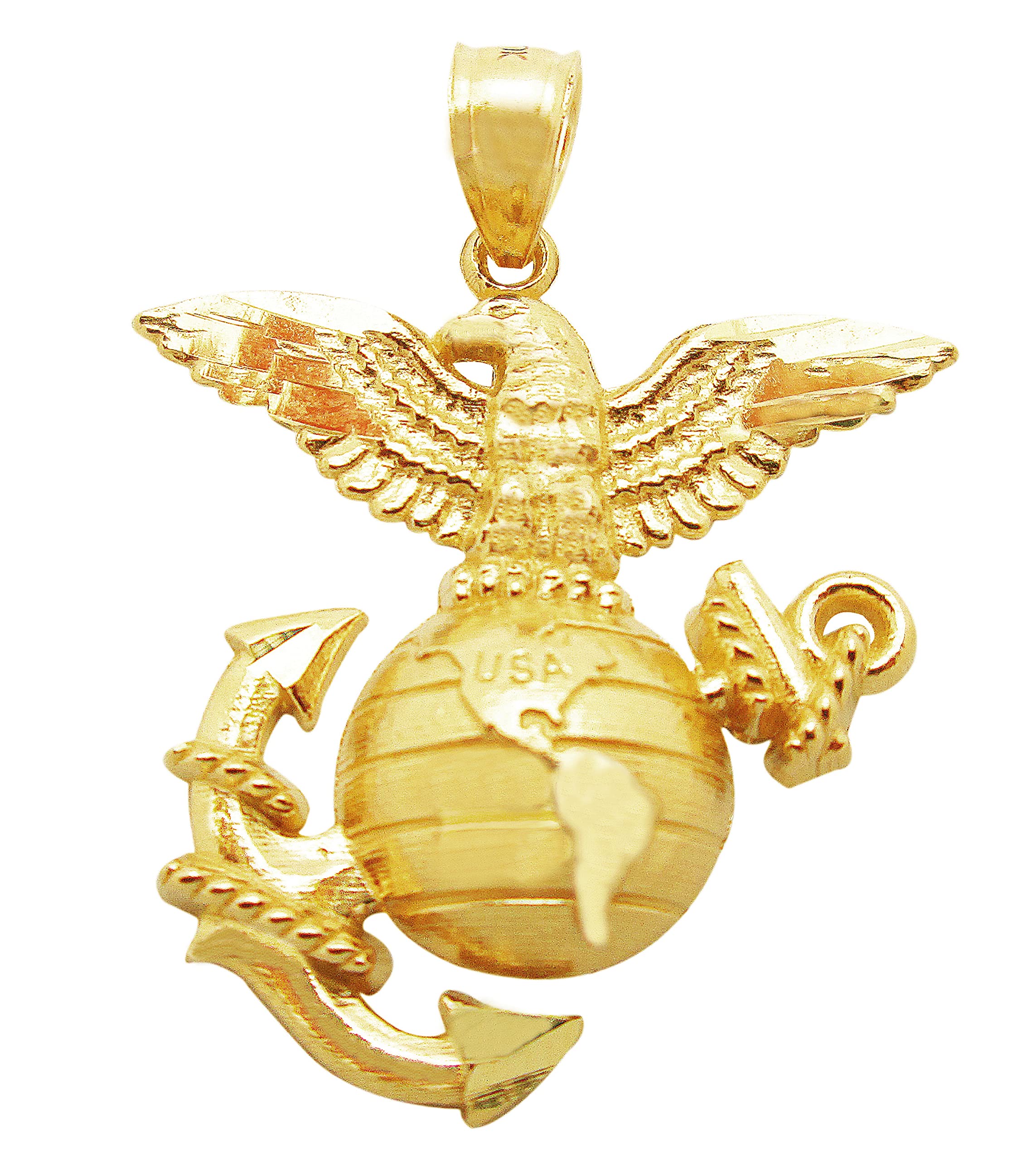 AMZ Jewelry Men's 10K Yellow Gold Marine Corps Pendant Charm Military Pendant Marine Anchor