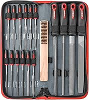 Hi-Spec 17-Piece Metal Needle File Set with T12 Steel Files, Wire Brush, Gloves & Zipper Case for DIY Woodworking Crafts