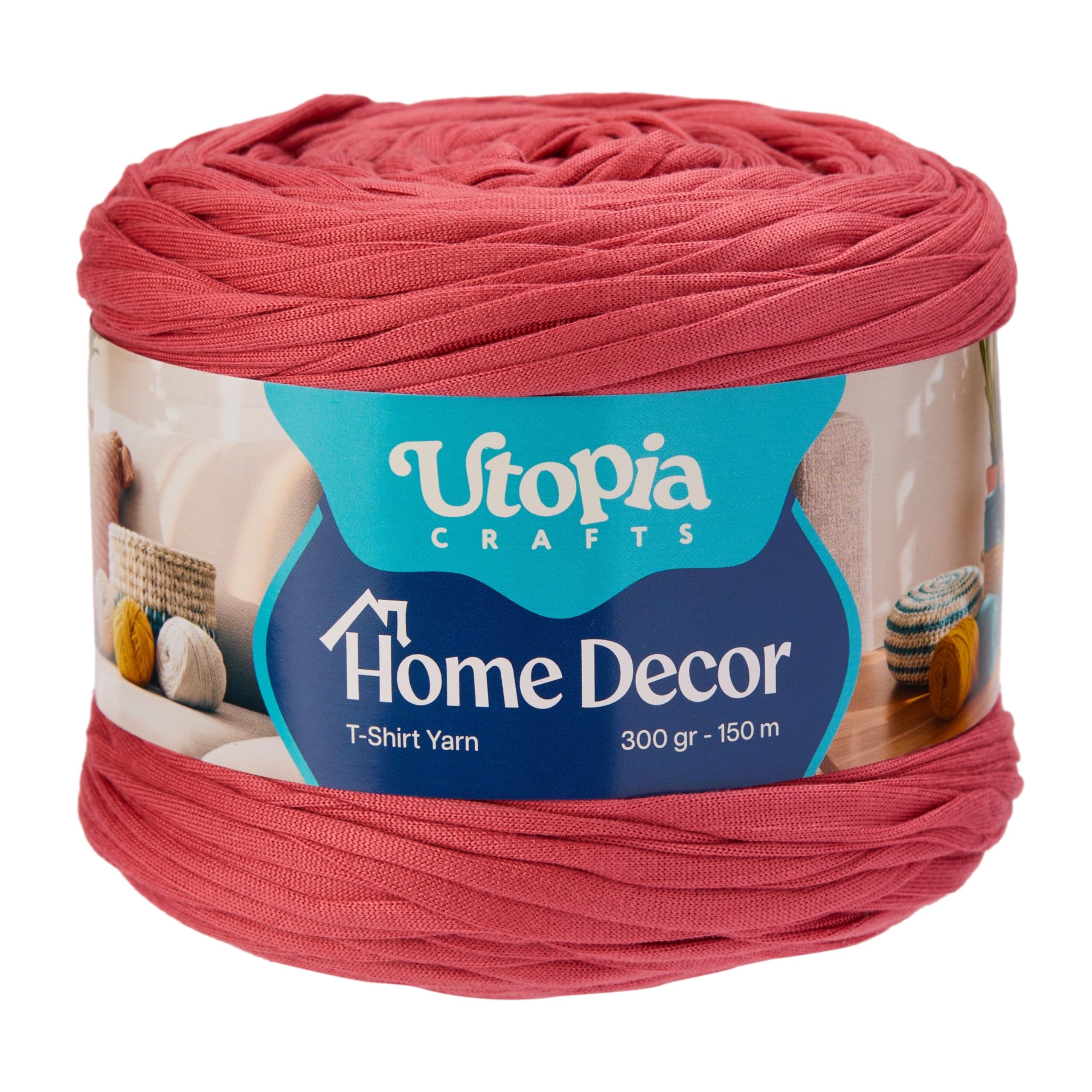 Utopia Crafts T-Shirt Yarn for Crocheting Bags & Baskets - Chunky Yarn for Crochet, Tshirt Tube Ribbon, 300g 150m, 5-7mm Jersey Cord (Dusty Rose)