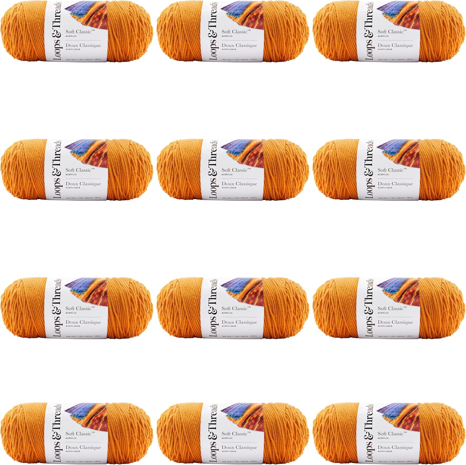 Soft Classic Solid Yarn by Loops & Threads - Solid Color Yarn for Knitting, Crochet, Weaving, Arts & Crafts - Bright Red, Bulk 12 Pack