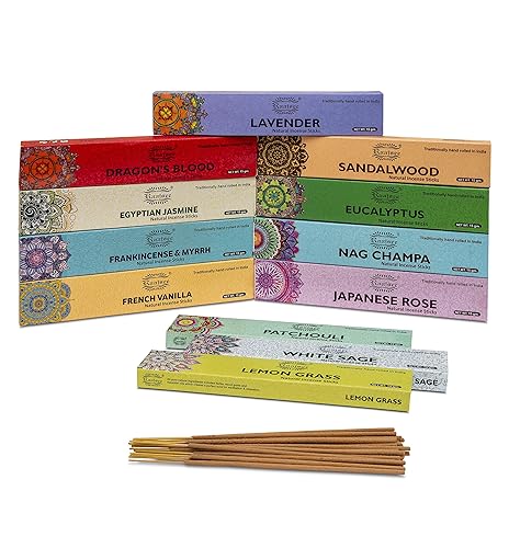 Raajsee Natural Incense Sticks Assorted 12 Pack Set 15gm Each, 100% Organic Multipack insensé sticks Non Toxic Hand Rolled- Perfect for Church Aromatherapy, scented Joss Stick - Assorted
