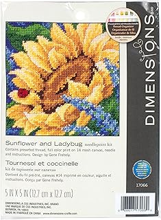 Needlepoint Kit, Sunflower and Ladybug Floral Needlepoint, 5" x 5"