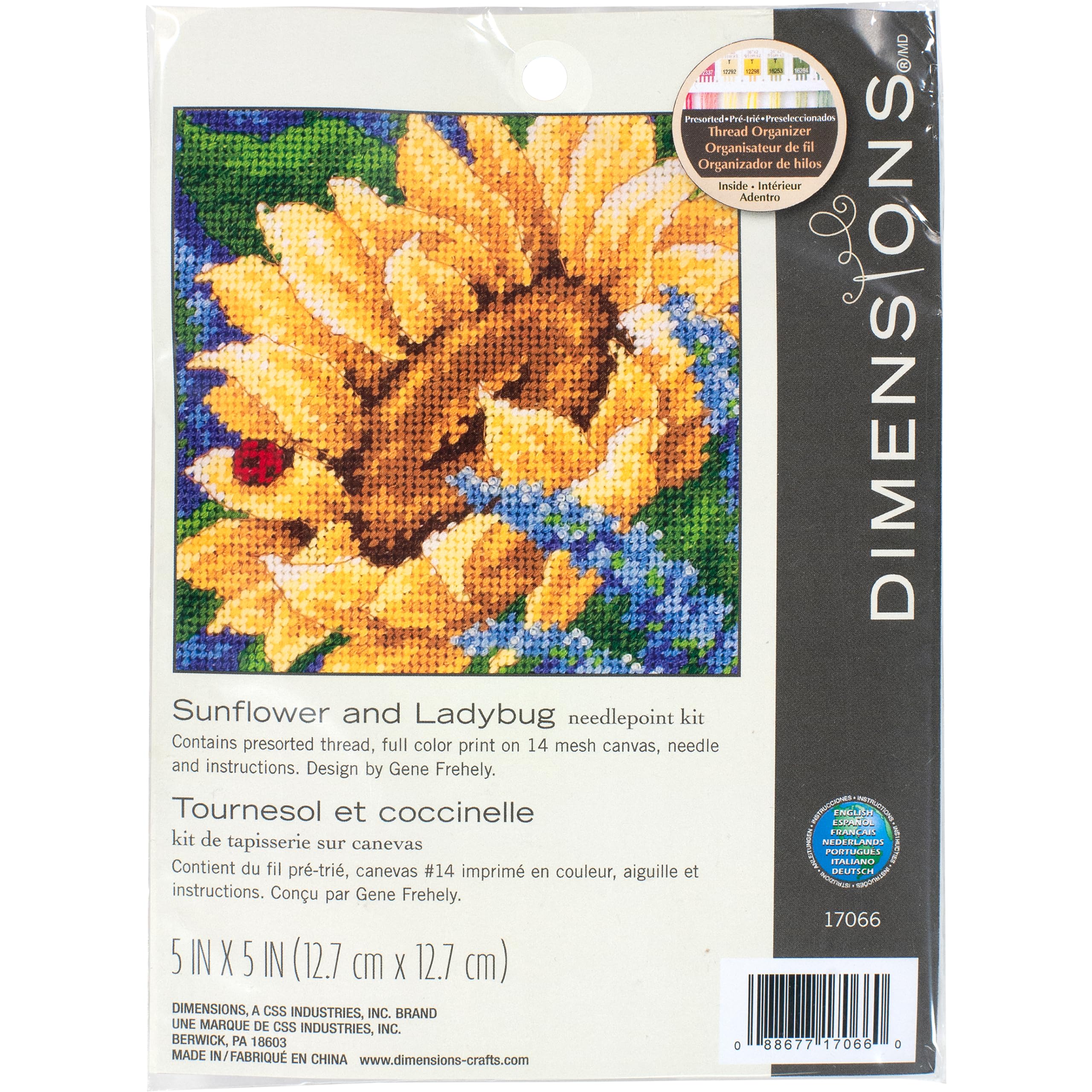 Dimensions 17066 Mini Needlepoint: Sunflower and Ladybug, Polyester blend, Multi-Colour, Needlecrafts