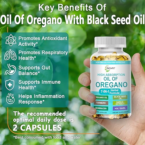 Miniatura 2 de Aceite de orégano con cápsulas blandas de aceite de semilla negra, aceite de alta absorción de cápsulas de orégano con ajo de cúrcuma de equinácea,